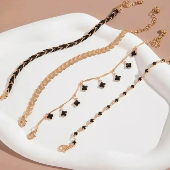 4 pcs black color thin chain bracelet - Picture 2 of 5